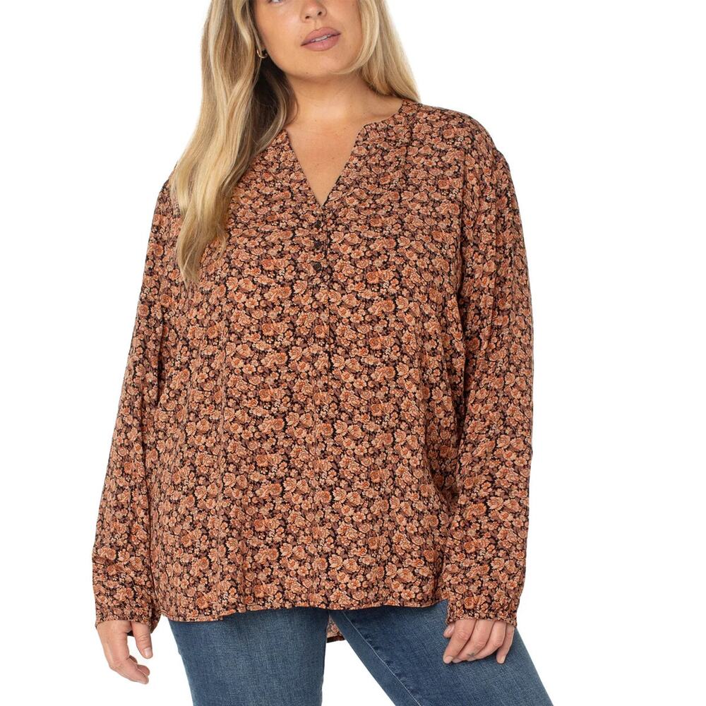 NWT Well Worn Women's Floral Print Split Neck Long Sleeve Blouse - Picture 5 of 7